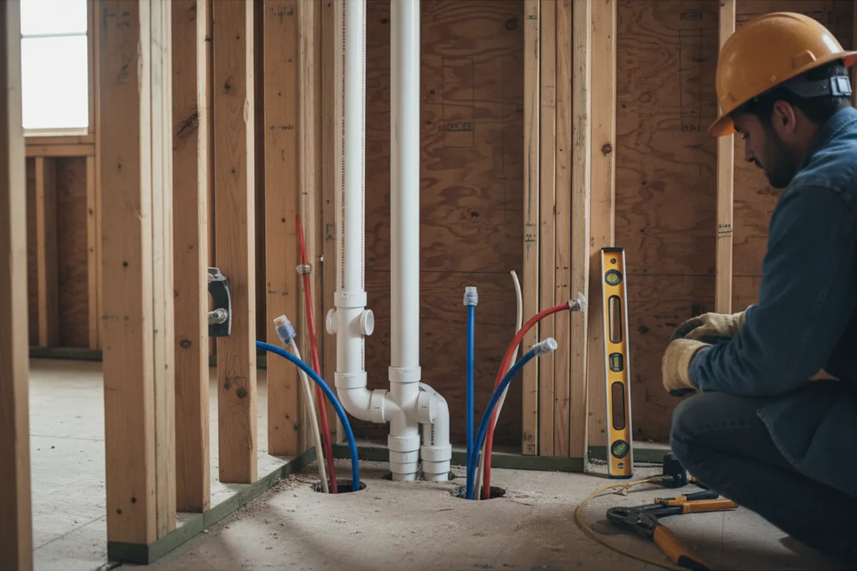 Drain and supply rough-in during Leak Detection in McAdenville